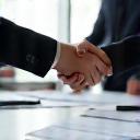 Professional handshake at interview table